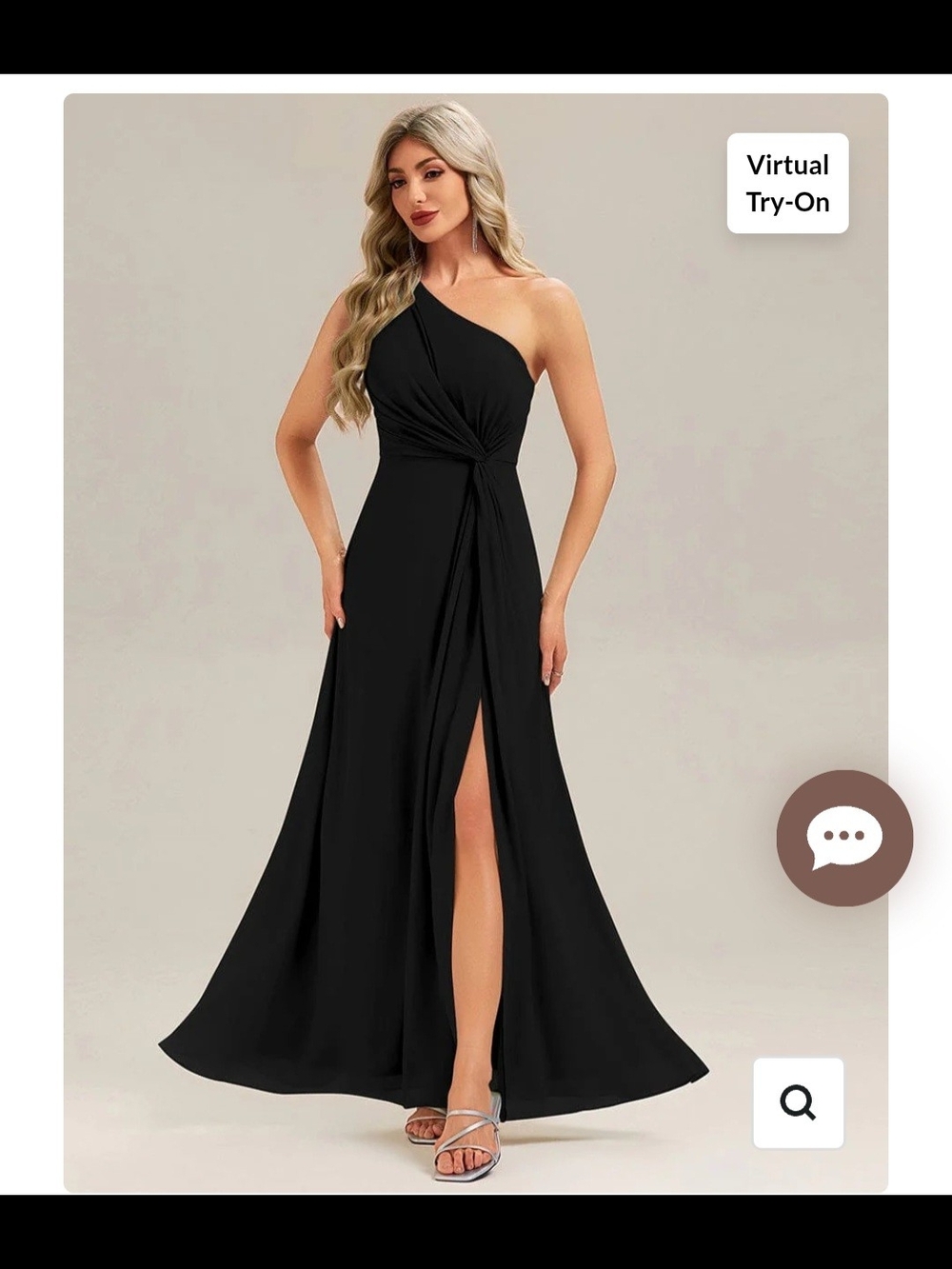 One-Shoulder Black Evening Gown with Front Slit